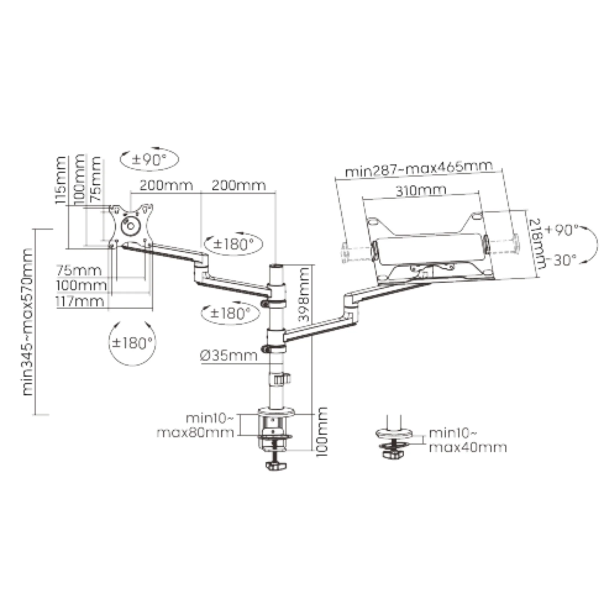 זרוע שולחנית כפולה ללפטופ ולמסך Lumi LDT72-C024ML - Image 2
