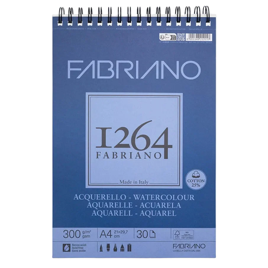 בלוק ציור A4 ספירלה 19100649 300 גרם Fabriano WaterColour 1264