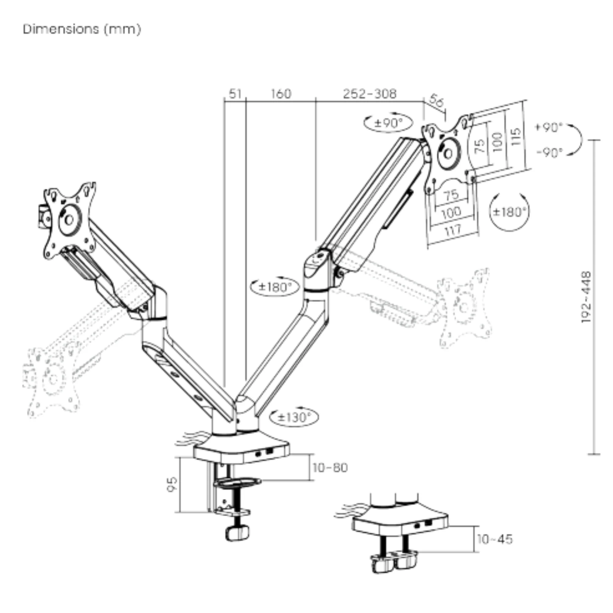 זרוע שולחנית לשני מסכים 17'-35' עם כניסת Lumi Type C+USB - Image 6