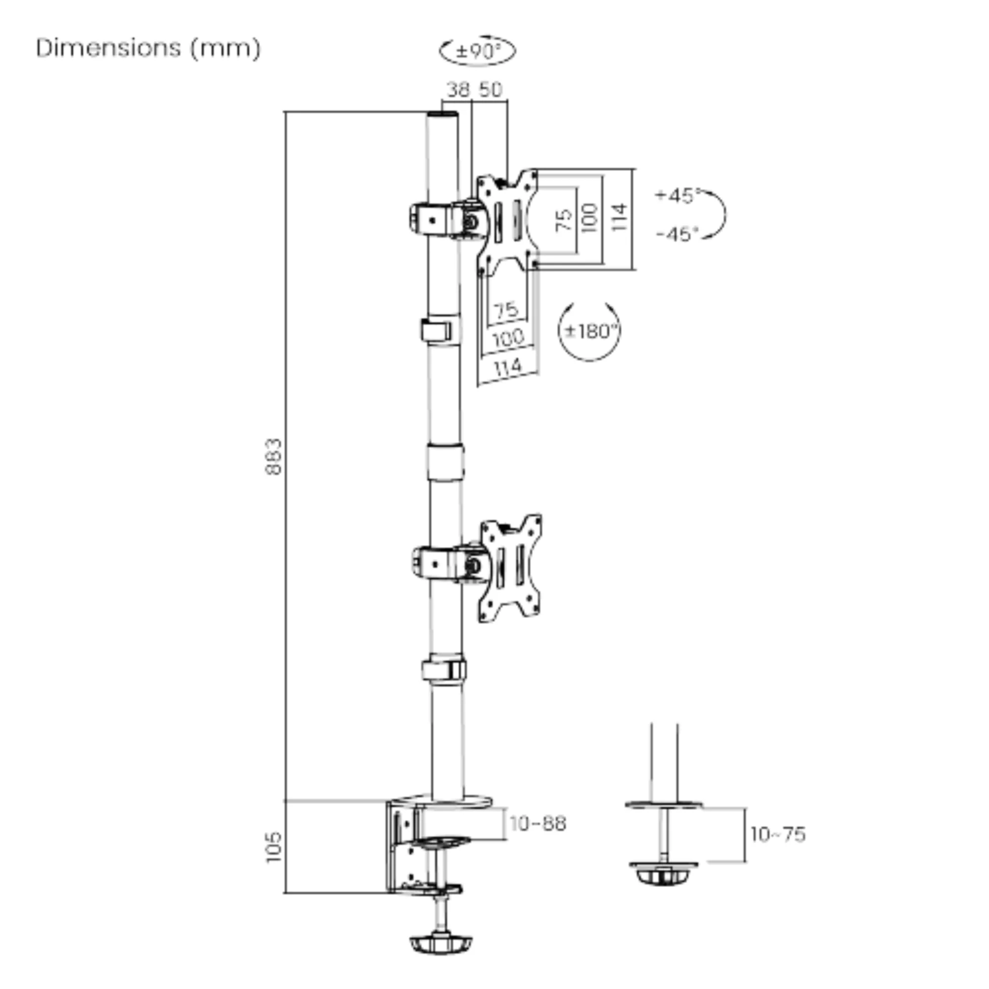 זרוע שולחנית ורטיקלית ל-2 מסכים  Lumi LDT12-C02V - Image 2