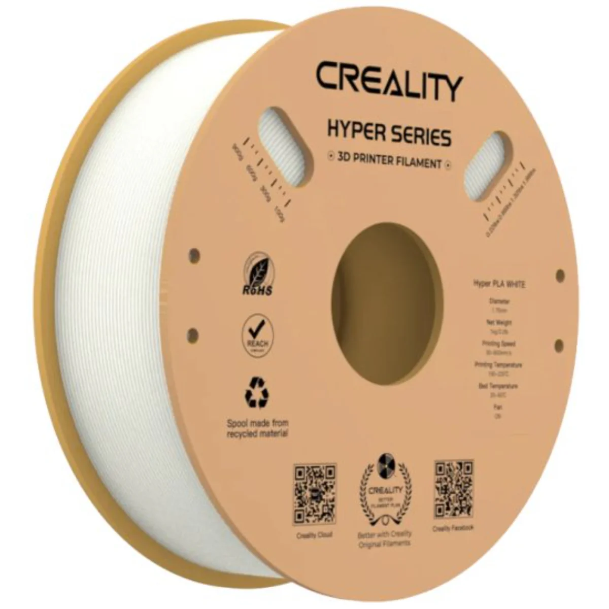 סליל הדפסה (פילמנט) לבן 1.75 מ"מ/1 ק"ג דגם Creality Hyper PLA