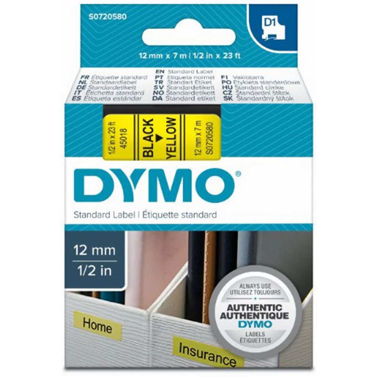 סרט שחור על רקע צהוב DX45018 Dymo