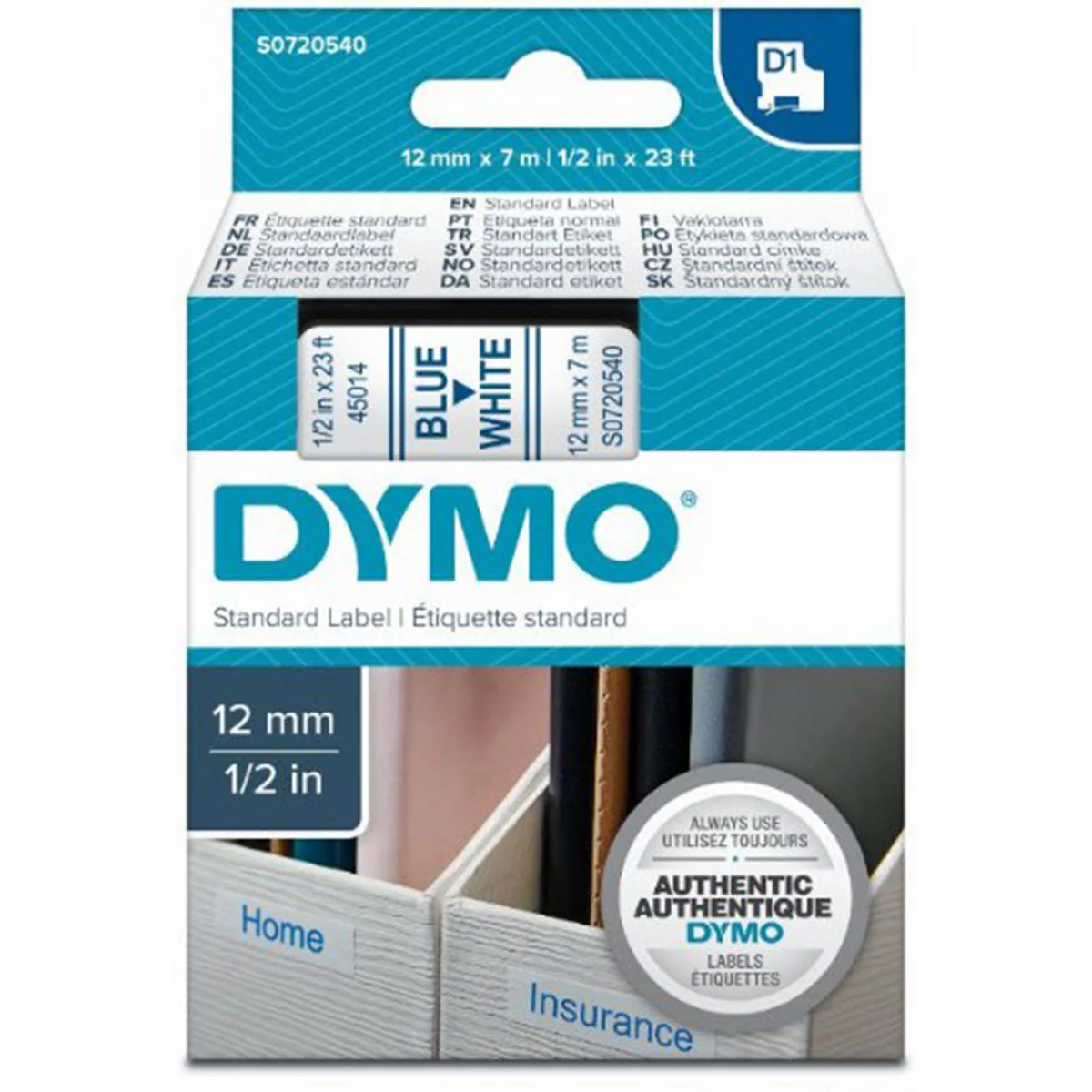 סרט כחול על רקע לבן DX45014 DYMO