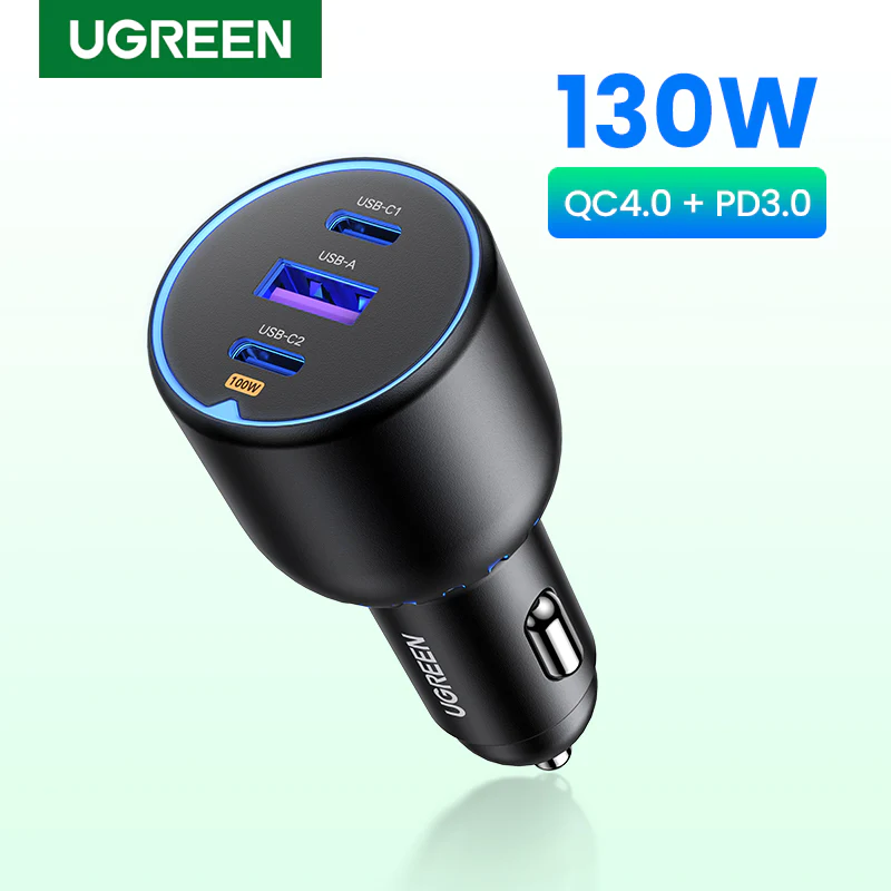 מטען כפול מהיר לרכב Ugreen USB-C PD עם USB-A 130W - Image 2