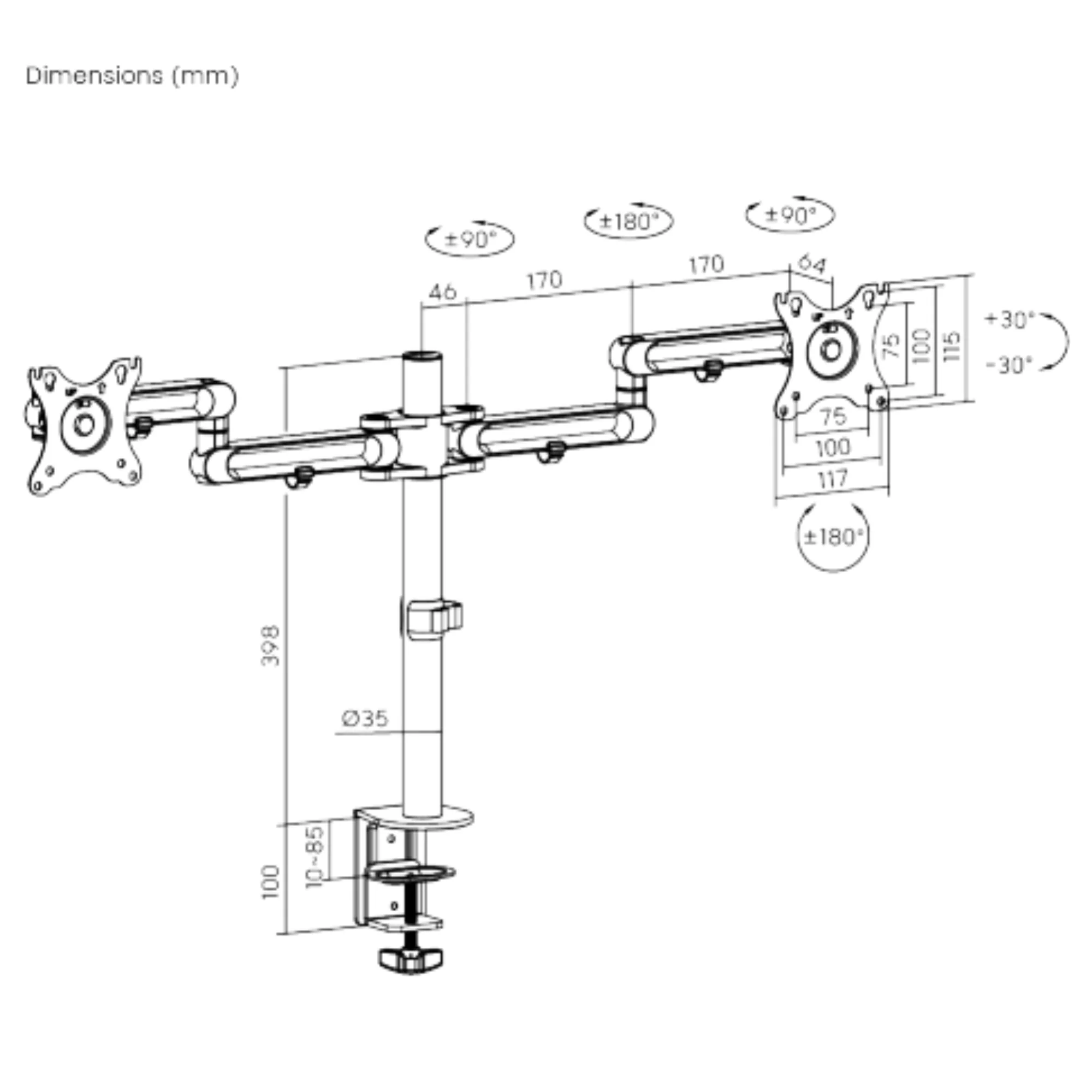 זרוע אלומיניום ל- 2 מסכים קליפס Lumi LDT30-CO24 - Image 3