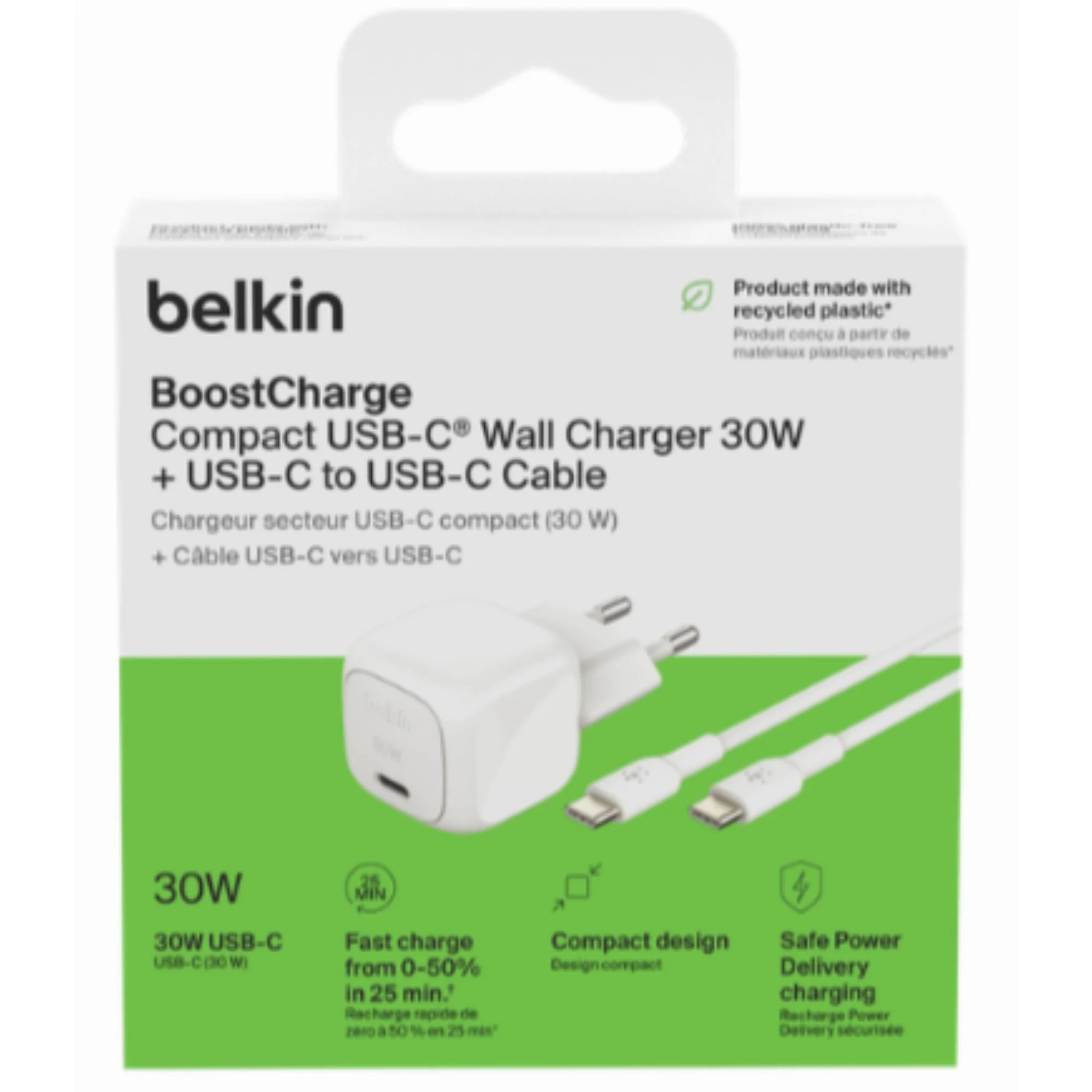 מטען קיר קומפקטי 30W USB-C כולל כבל 1מטר Belkin - Image 6