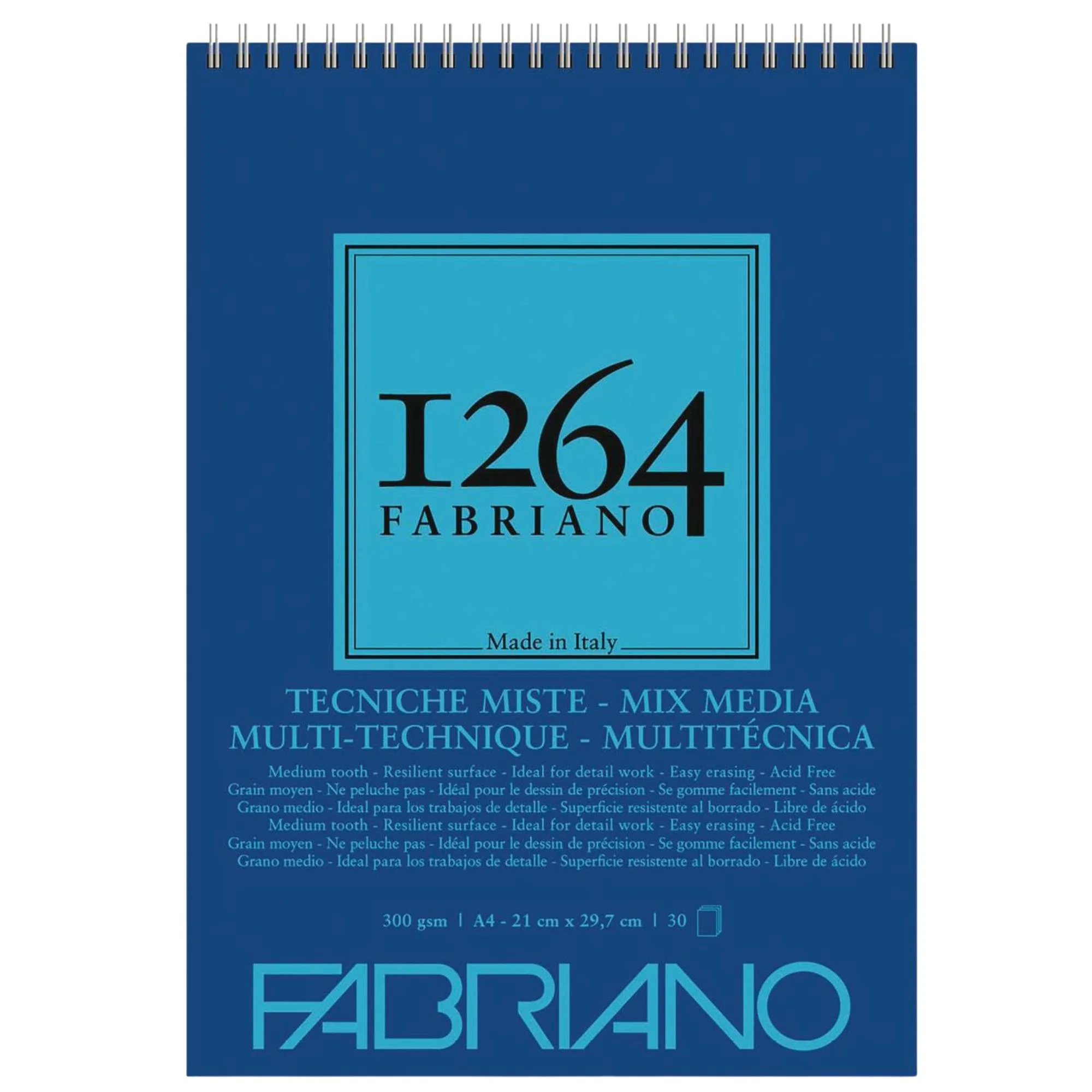 בלוק ציור מקצועי A4 ספירלה 19100643 300 גרם Fabriano Mix Media 1264