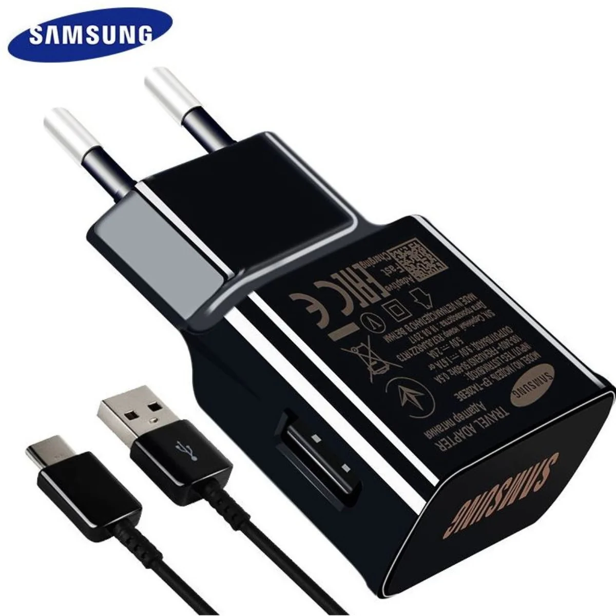 מטען קיר מקורי מהיר W15 + כבל SAMSUNG Type- C שחור