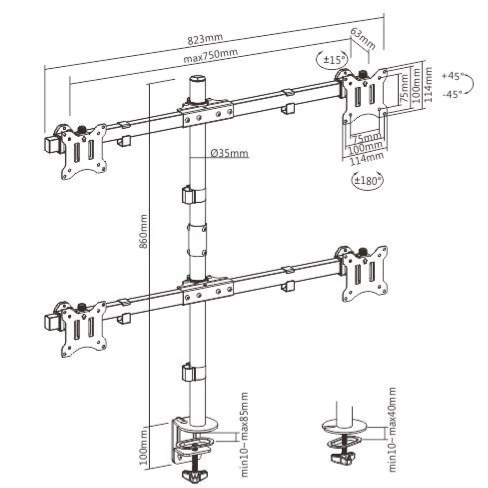 זרוע שולחנית 4 מסכים Lumi LDT57-C04 - Image 2