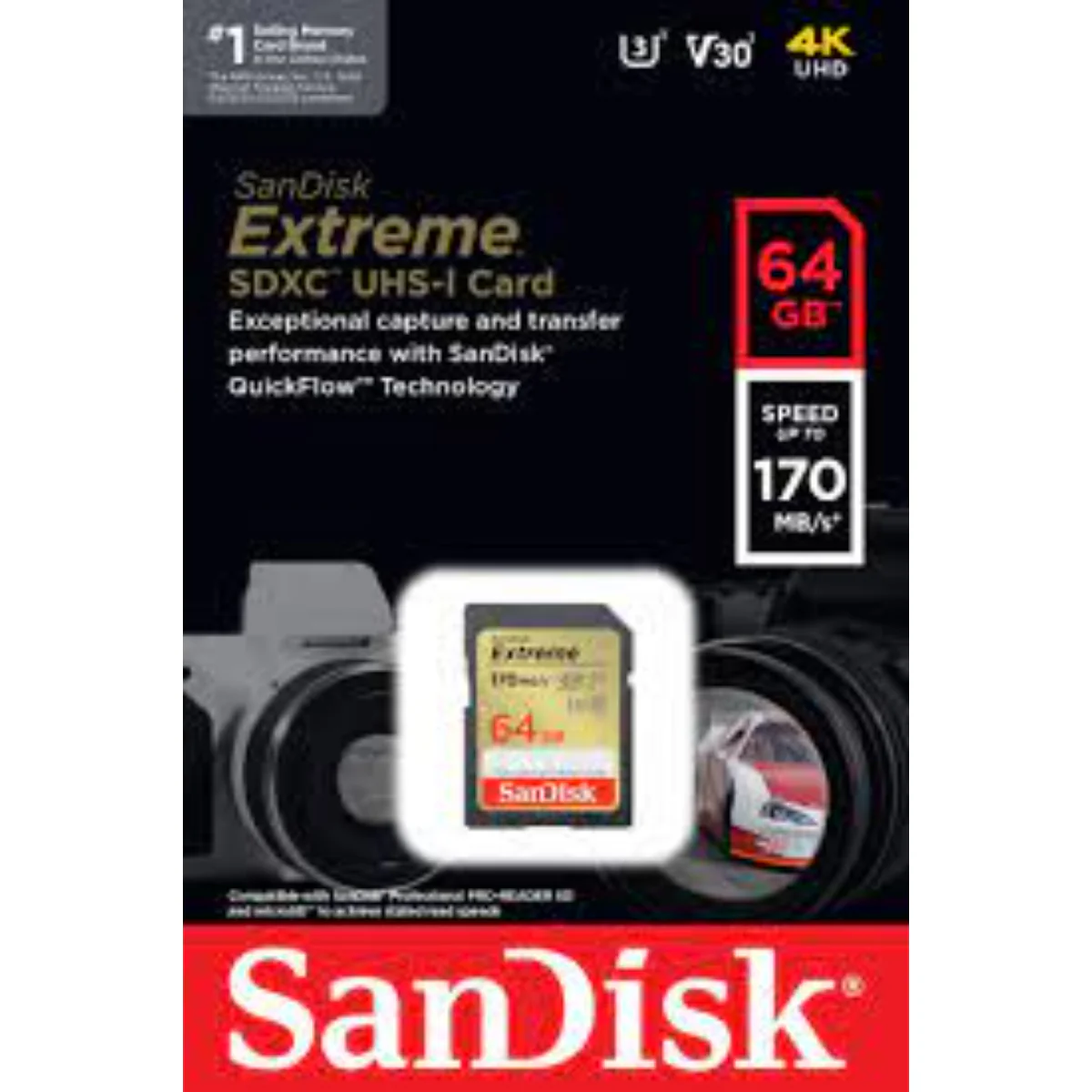 כרטיס זיכרון SanDisk Extreme SD EX 4K 170MB/s V30 64GB - Image 2