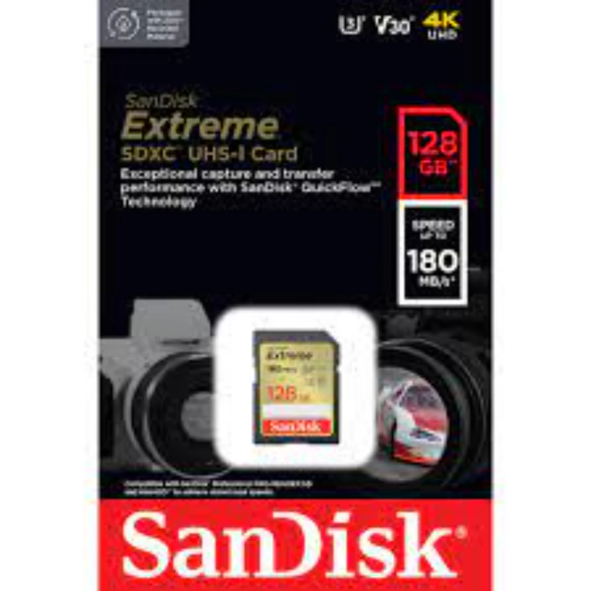 כרטיס זיכרון SanDisk Extreme SD EX 4K 180MB/s V30 128GB - Image 2
