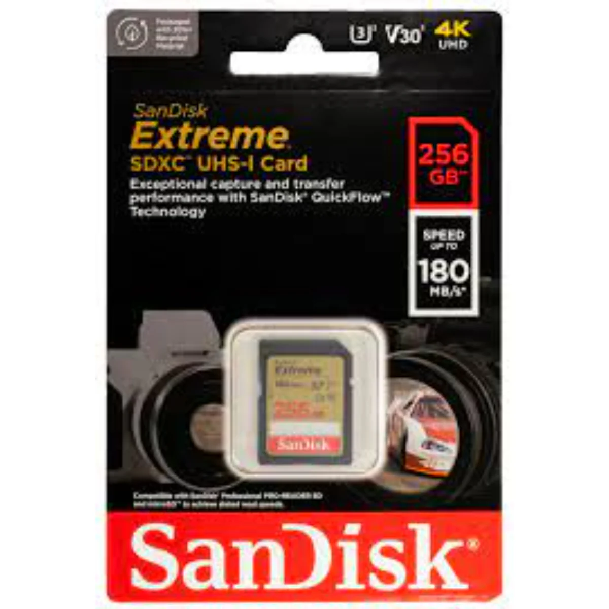 כרטיס זיכרון SanDisk Extreme SD EX 4K 180MB/s V30 256GB - Image 2