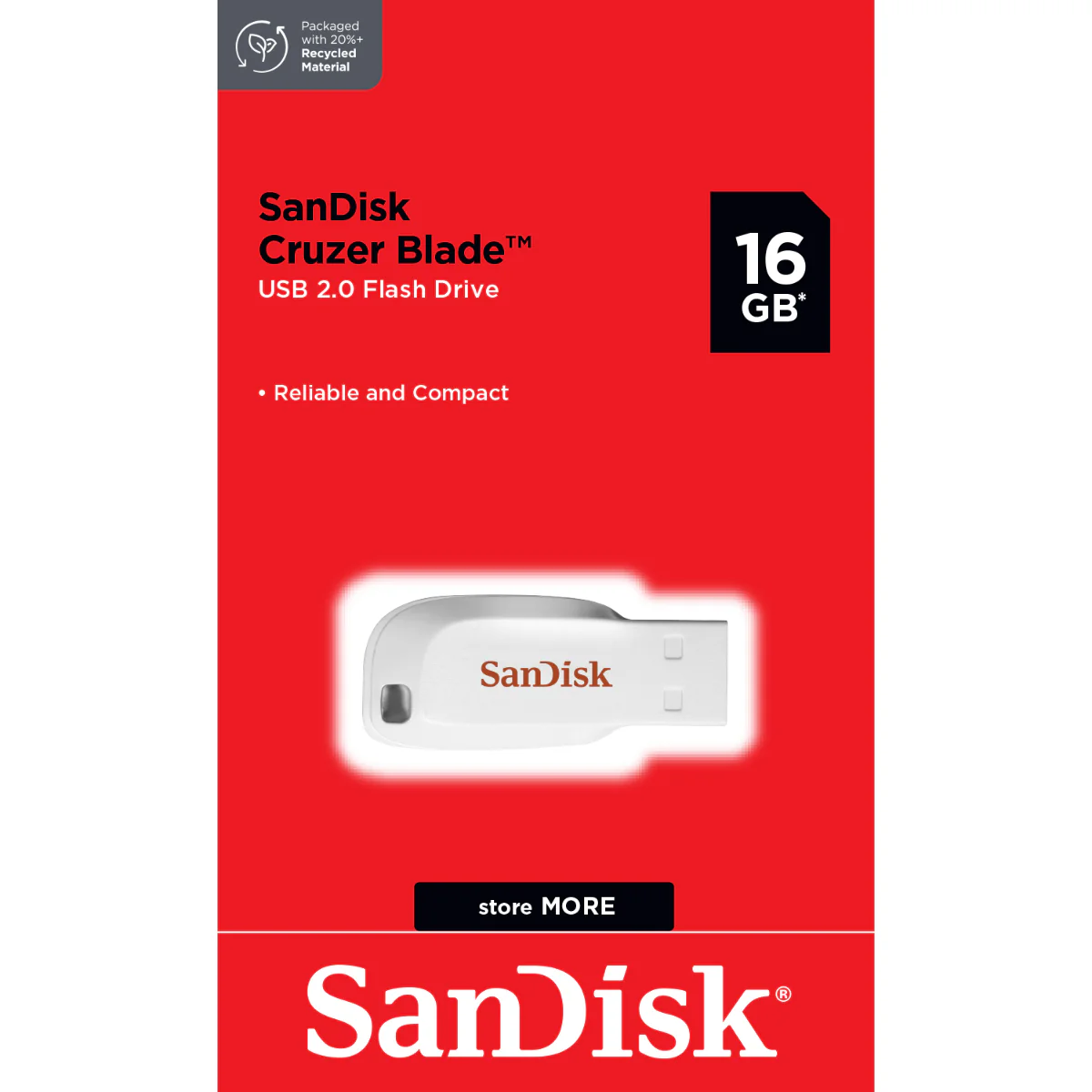 זיכרון נייד SanDisk Cruzer Blade Z50 16GB-צבע לבן - Image 2