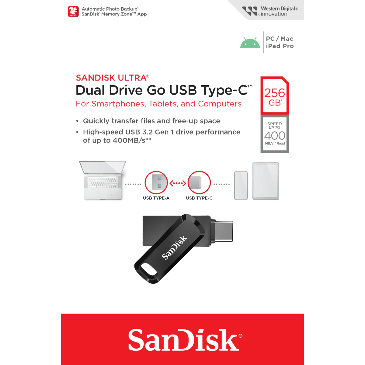 זיכרון נייד SanDisk Ultra Dual Drive Go USB Type-C 256GB - Image 2