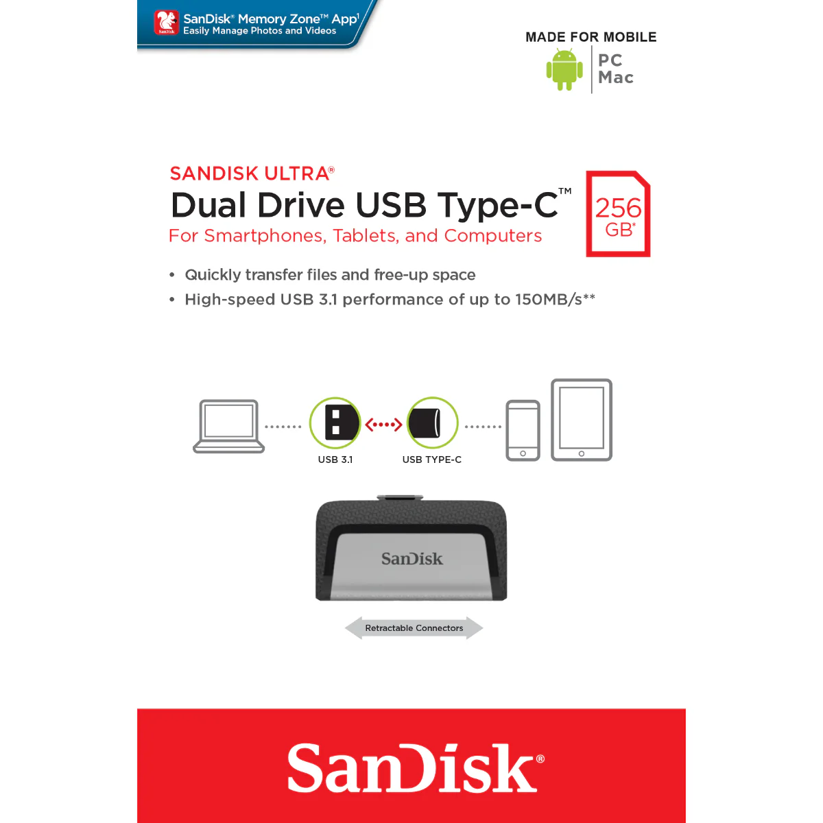 זיכרון נייד SanDisk Ultra Dual Drive USB Type-C 256GB - Image 2