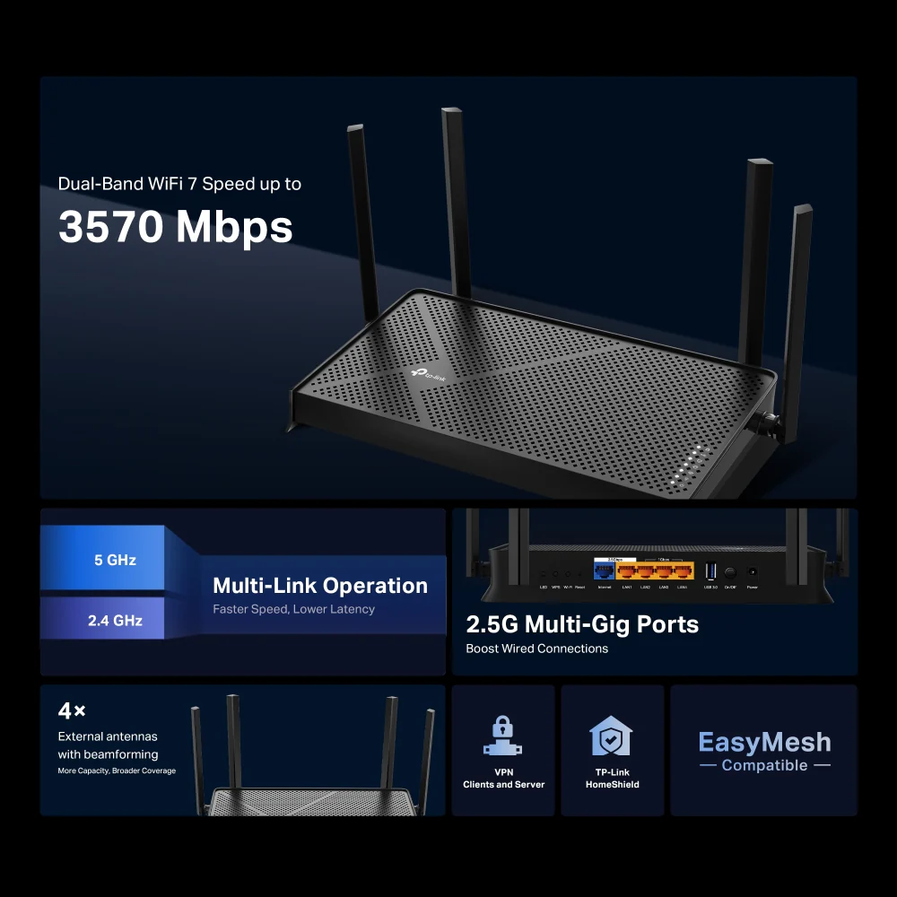 נתב אלחוטי TP-Link Archer BE230 BE3600 WI-FI 7 - Image 4