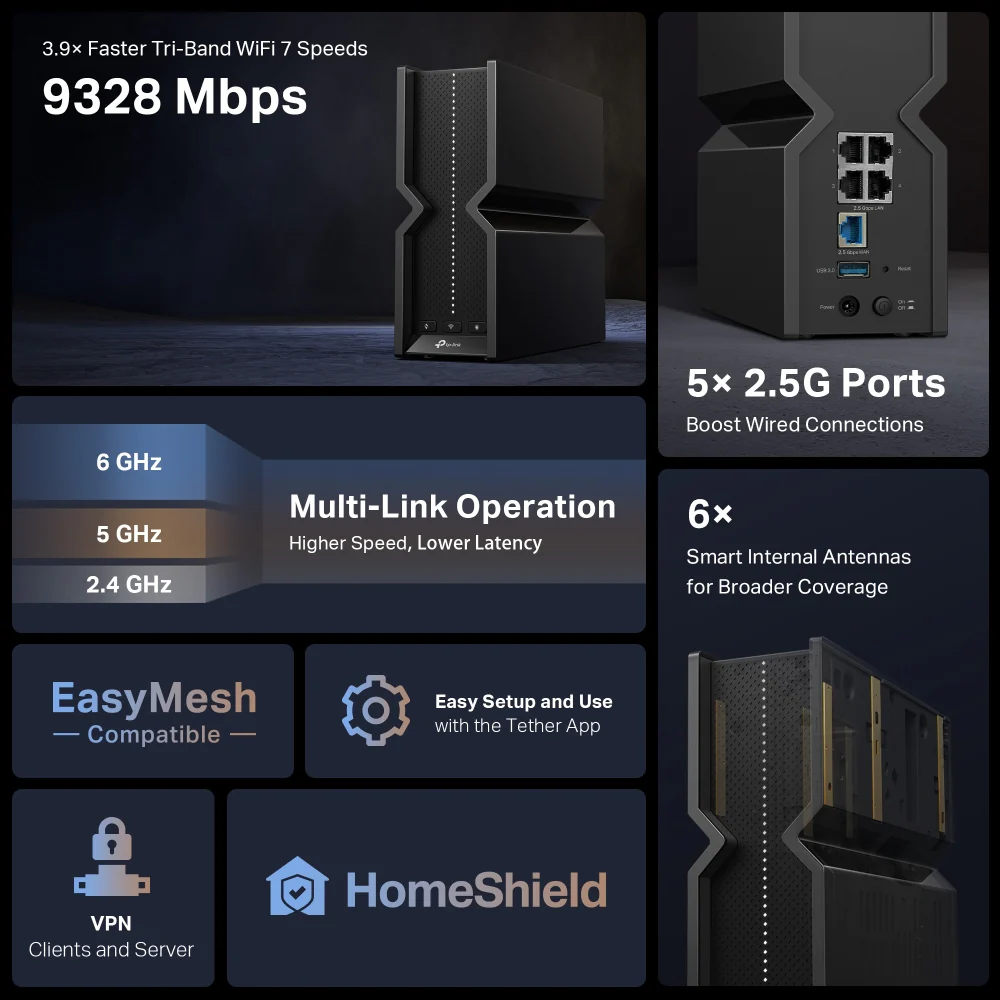 נתב אלחוטי TP-Link Archer BE550 BE9300 WI-FI7 - Image 5