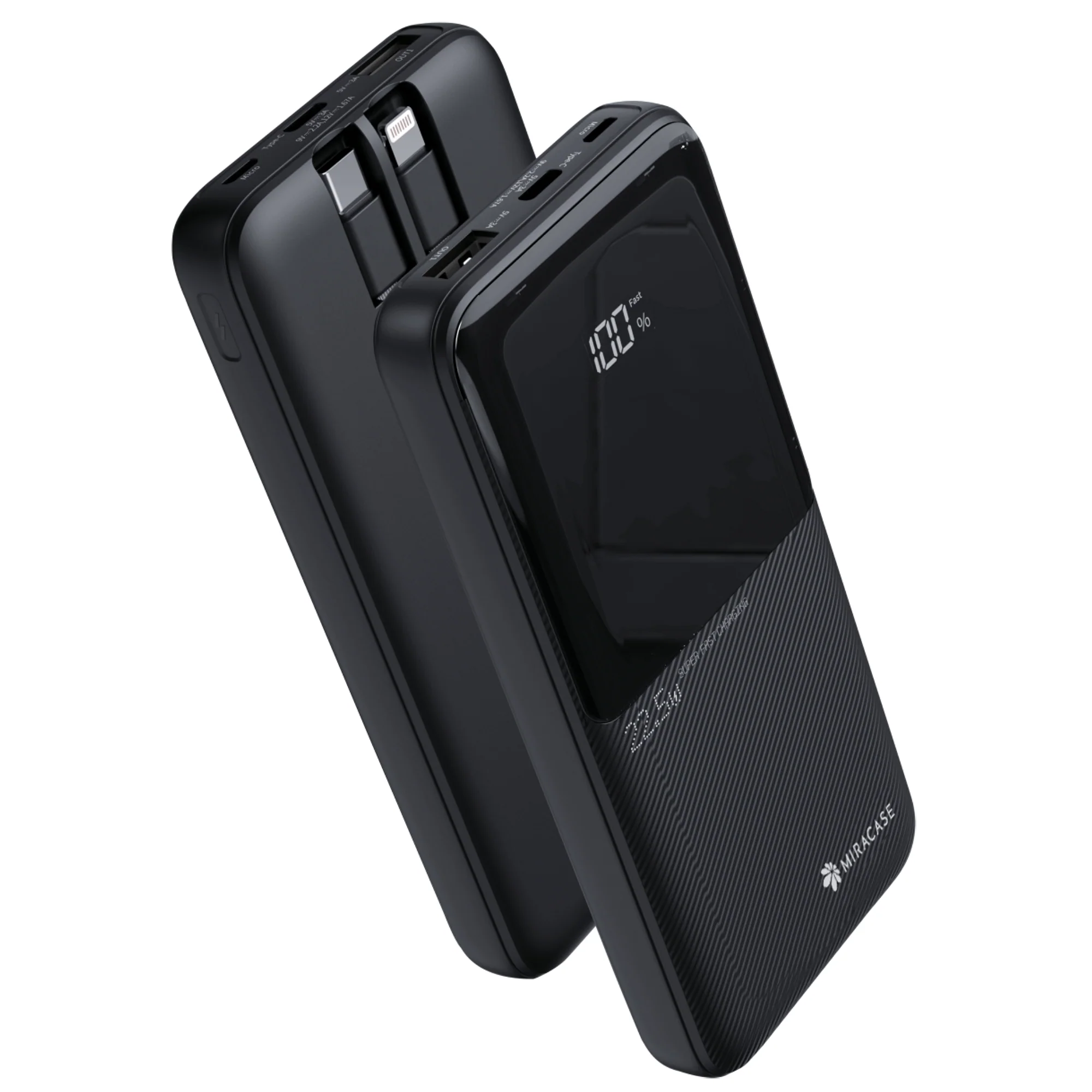 מטען נייד 10,000mAh + צג וכבלים מובנים Miracase שחור