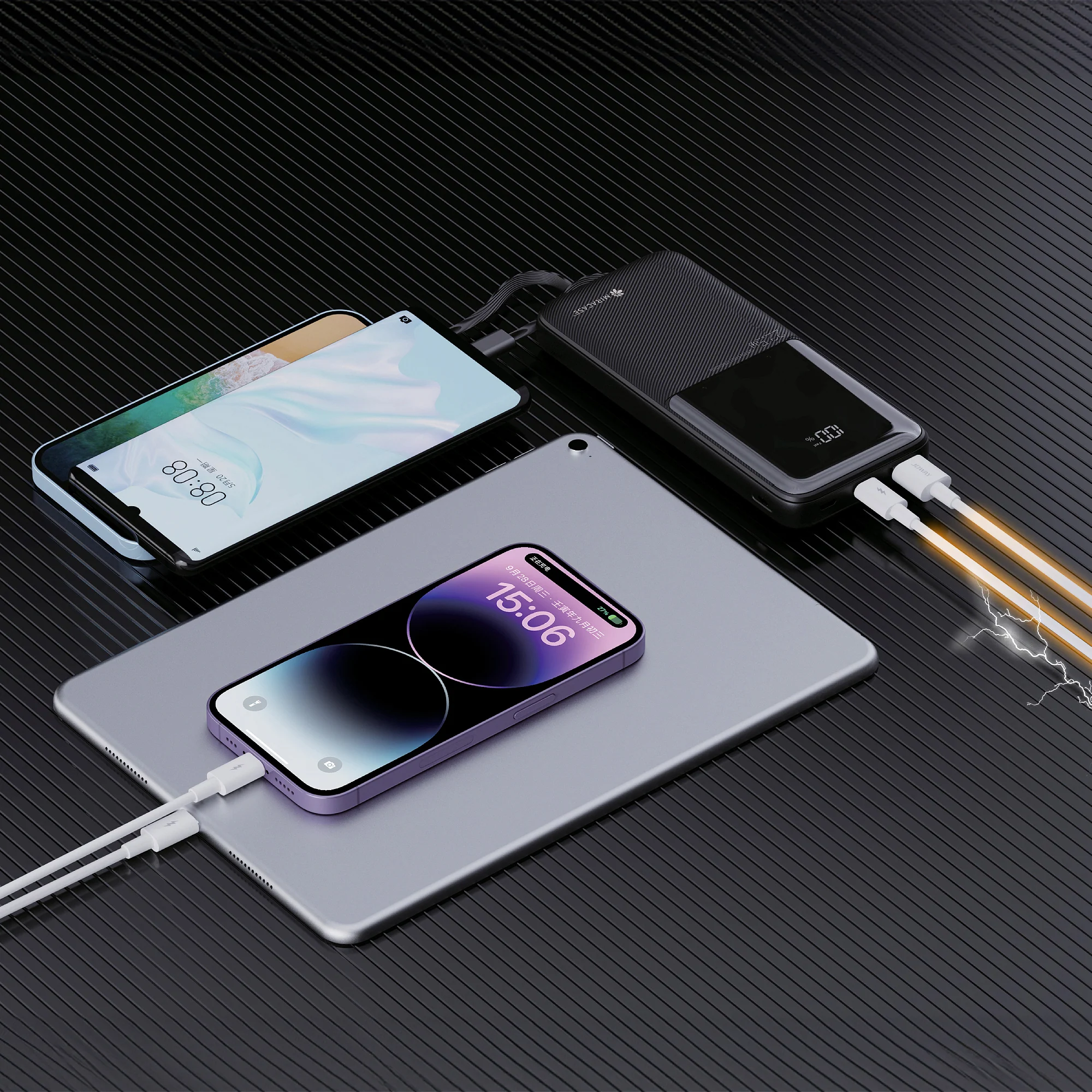 מטען נייד 10,000mAh + צג וכבלים מובנים Miracase שחור - Image 2