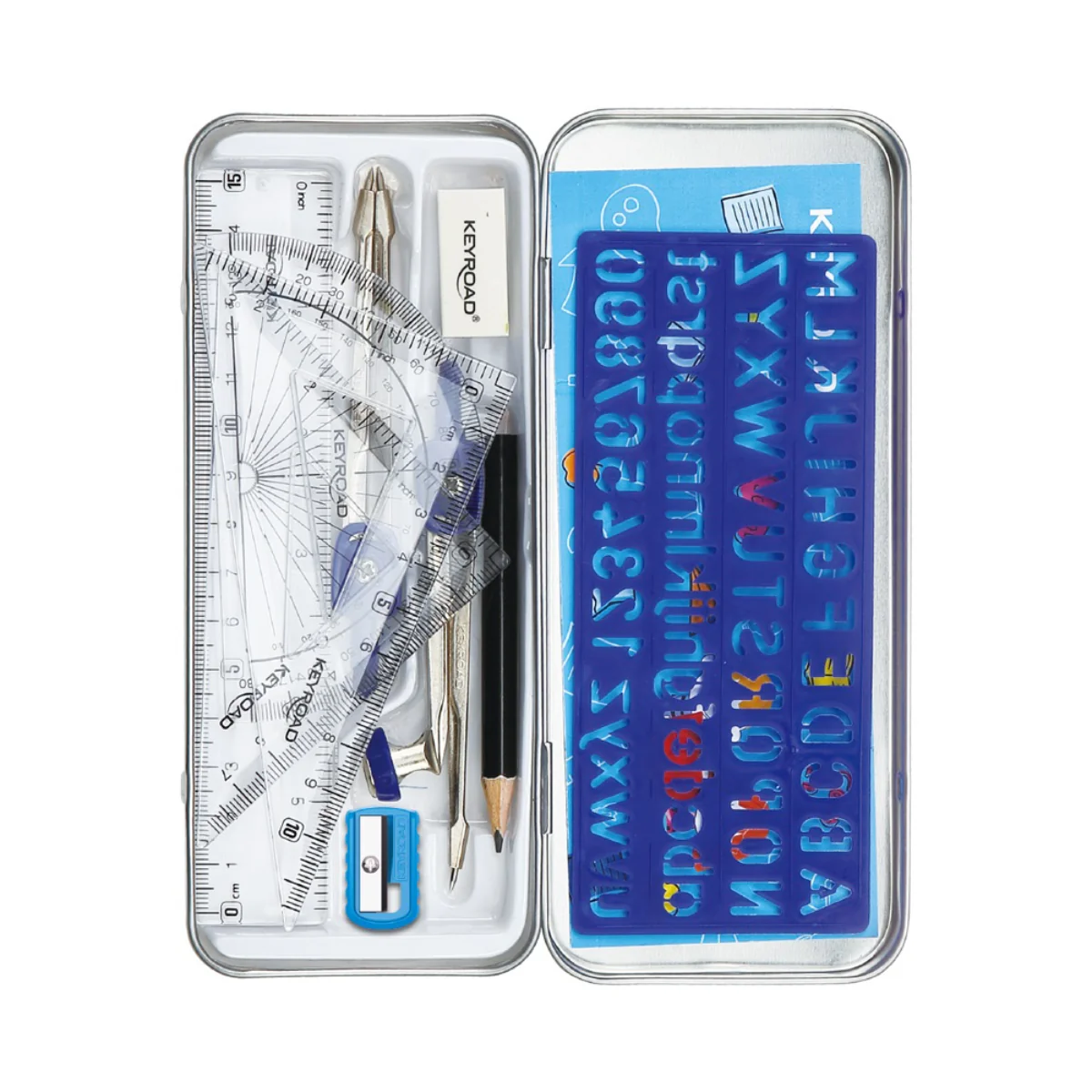 סט שרטוט 11 חלקים בקופסת מתכת Keyroad - Image 2