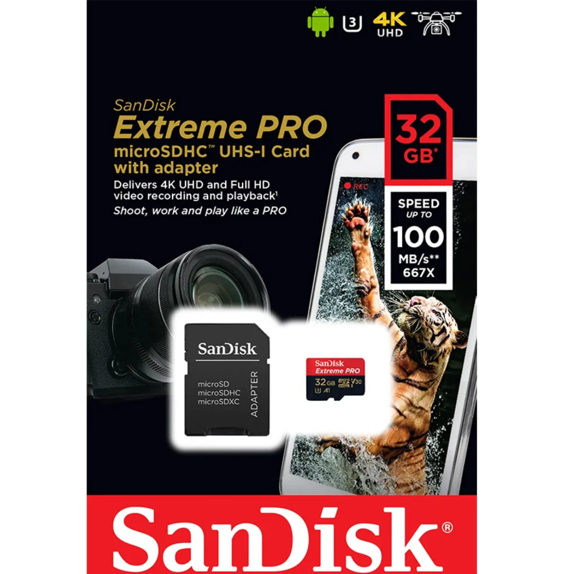 כרטיס SanDisk Extreme micro SD EX 4K 100MB/s V30 32GB - Image 2