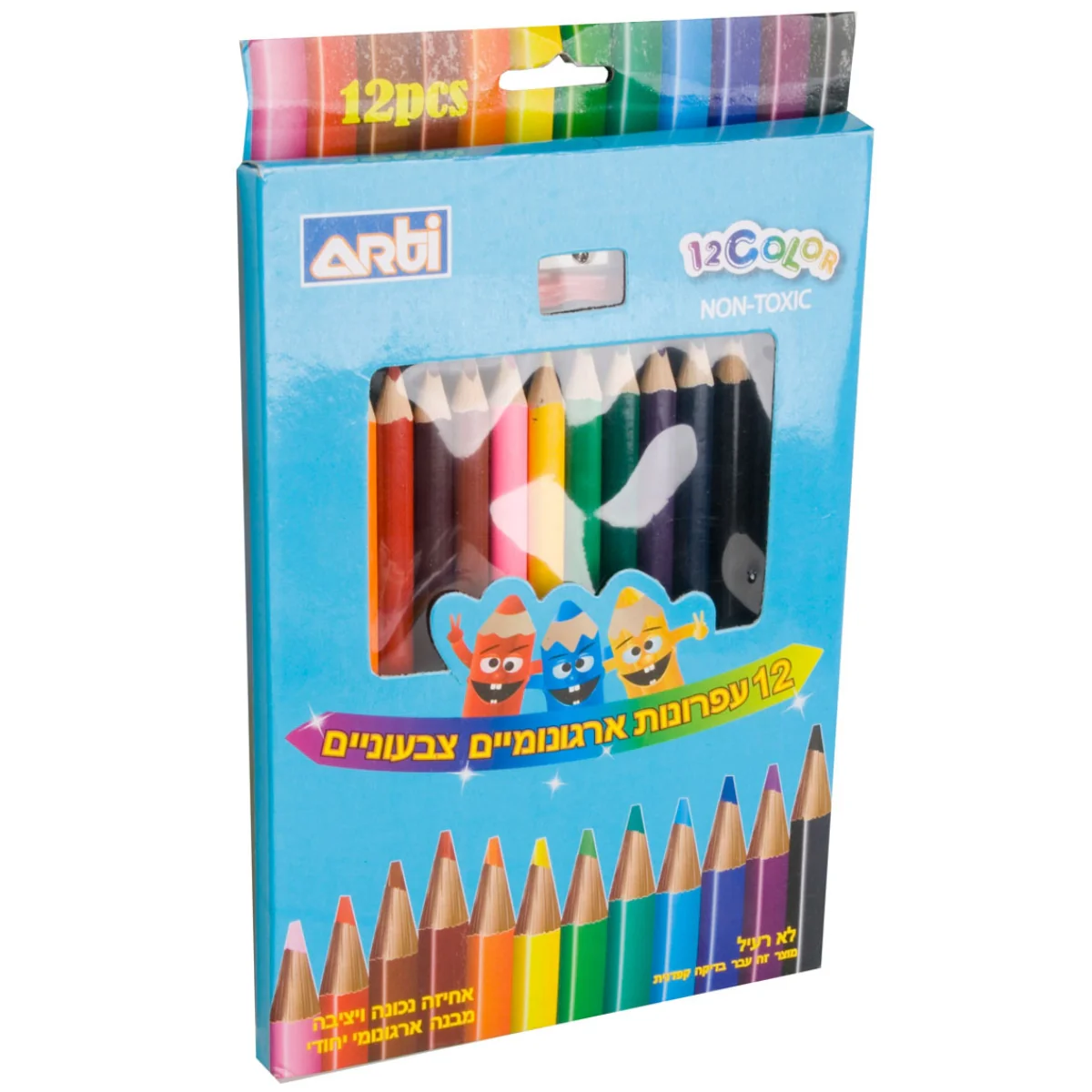סט 12 עפרונות ג'מבו צבעוניים+ מחדד ארטי Arti