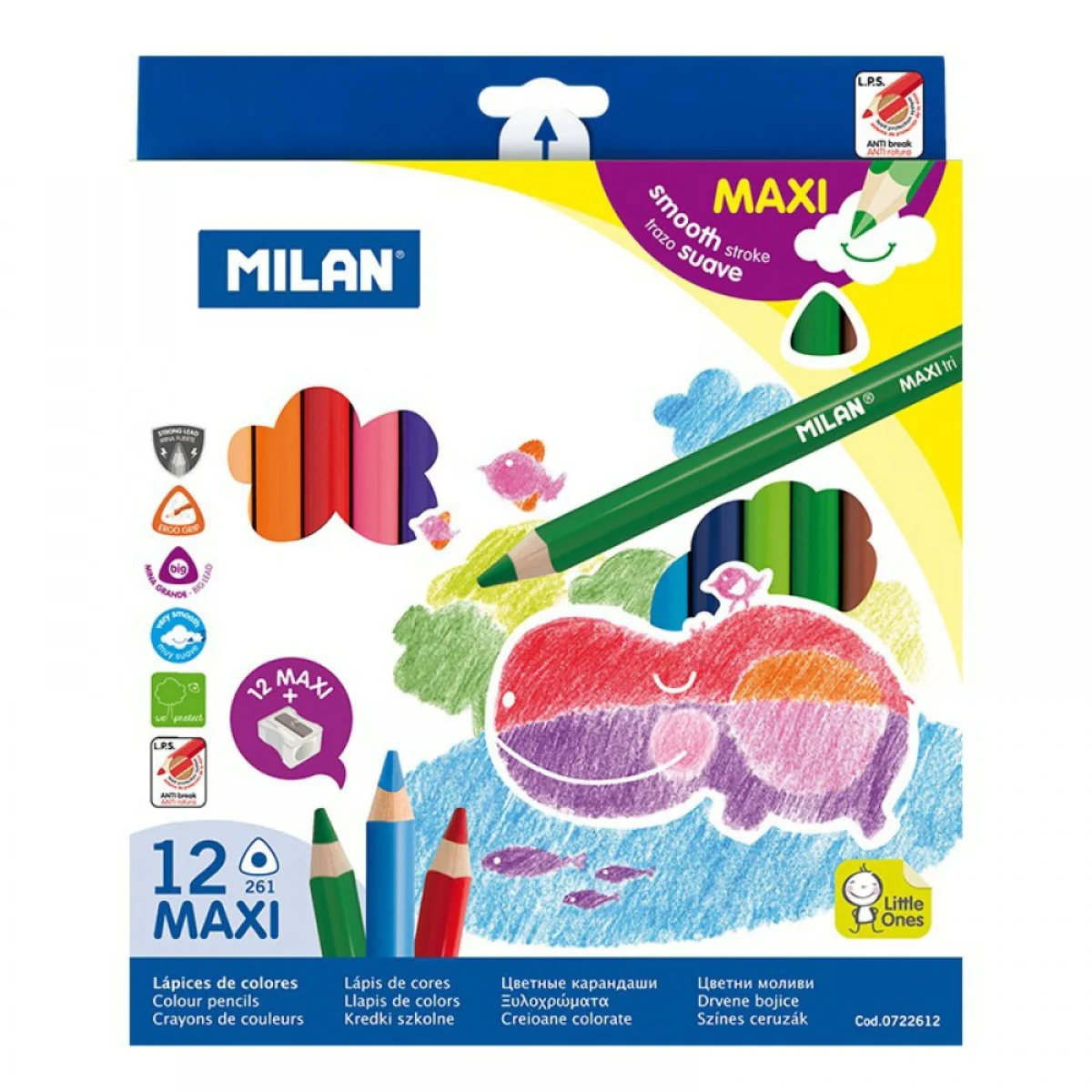 סט 12 עפרונות צבעוניים משולש עבה Milan