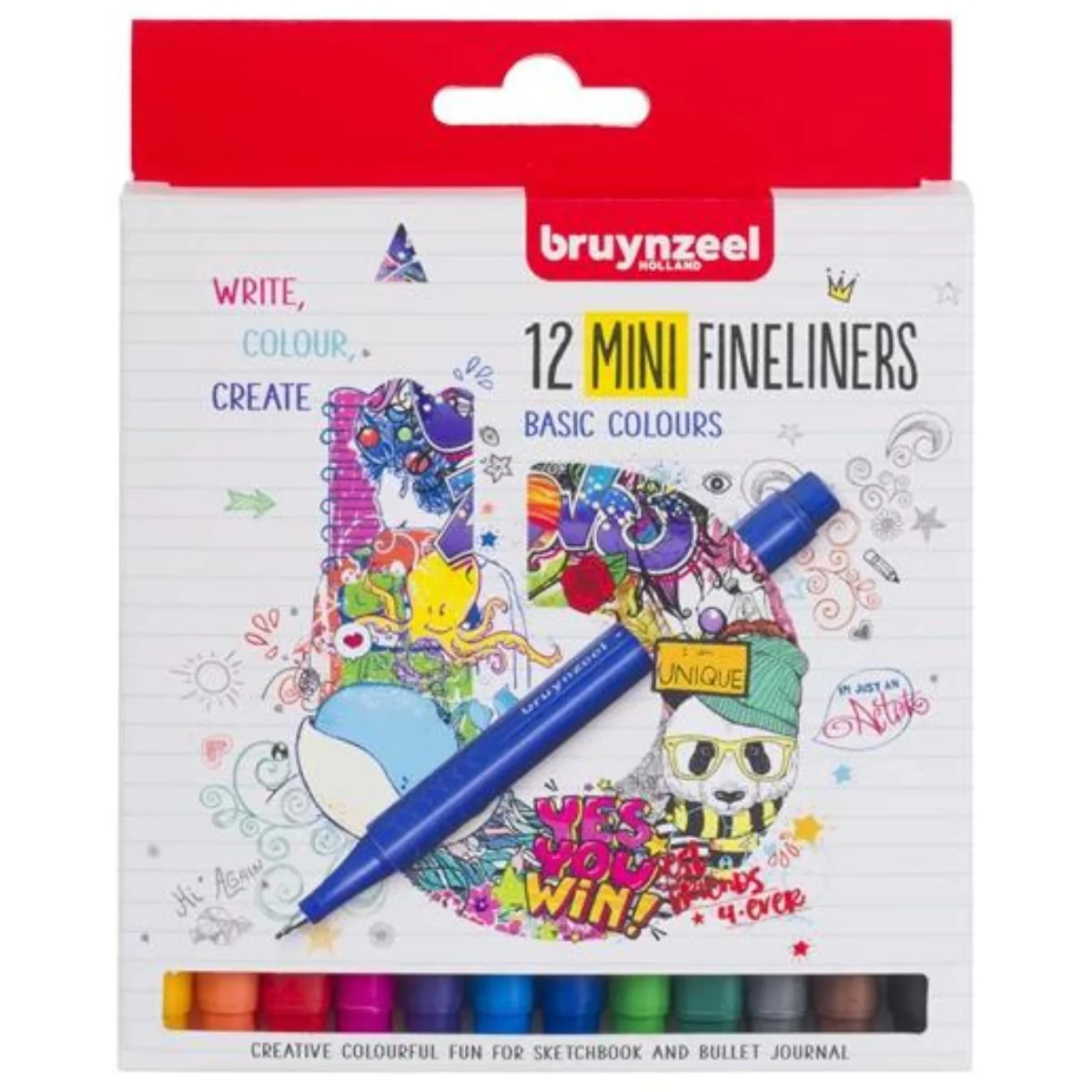 סט 12  עט לבד Bruynzeel Fineliner Mini