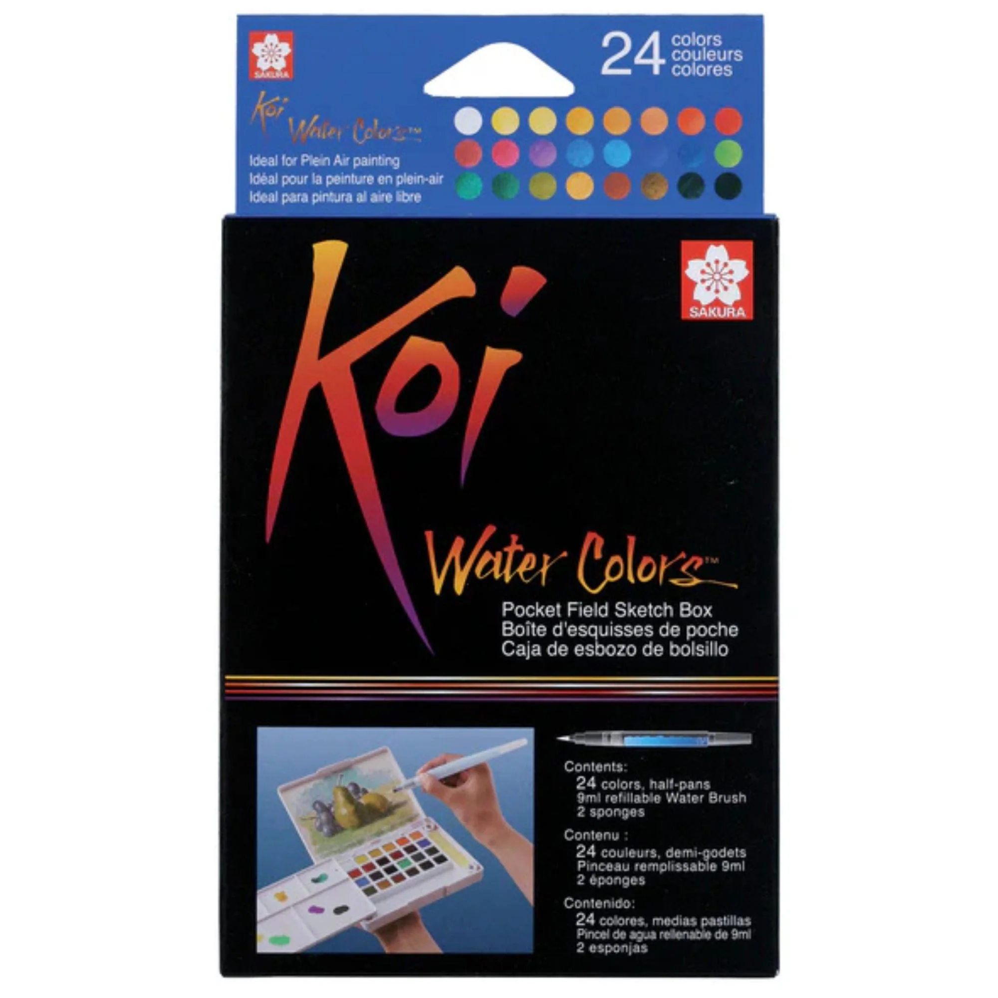סט 24 צבעי מים מכחול ומיכל מים - Sakura Koi set XNCW24N