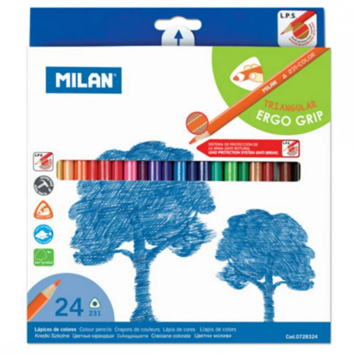 סט 24 עפרונות צבעוניים משולש Milan