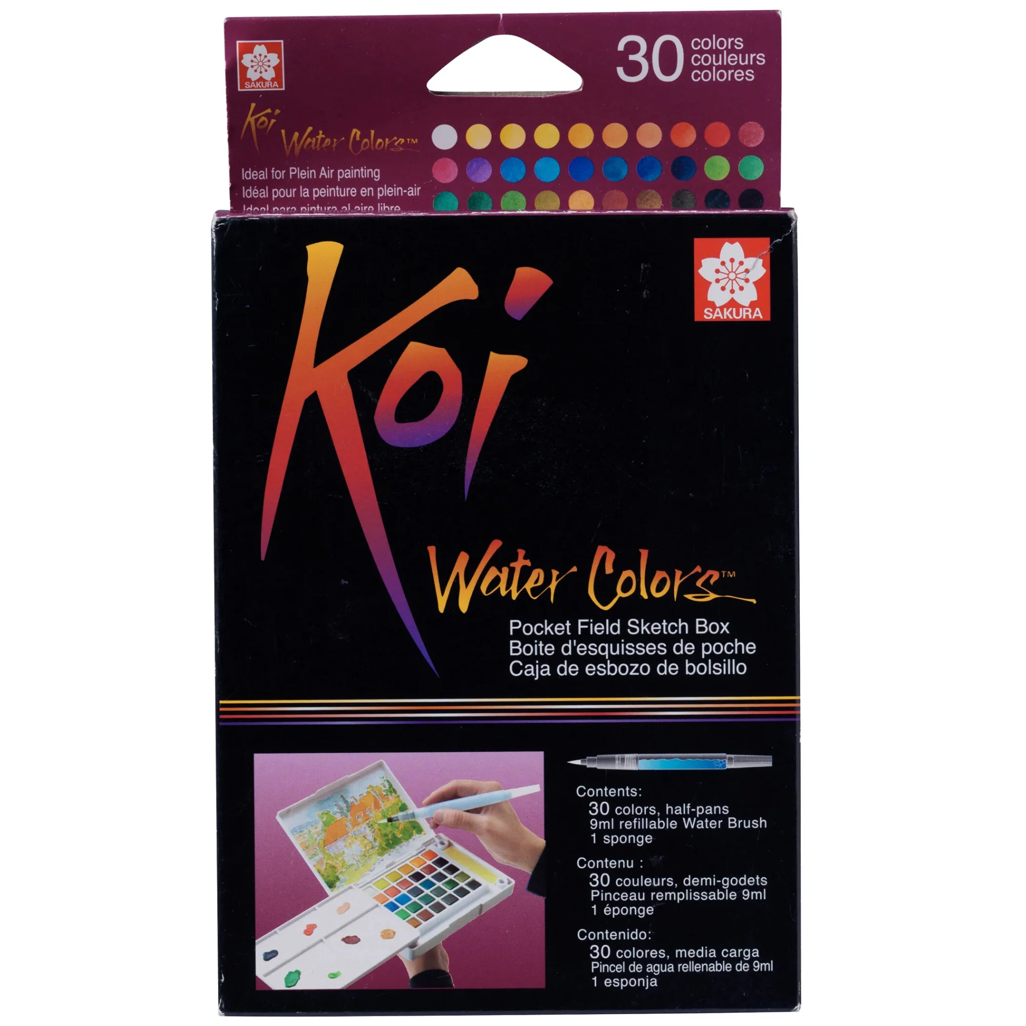 סט 30 צבעי מים ומכחול מיכל מיוחד - Sakura Koi set XNCW-30N - Image 4