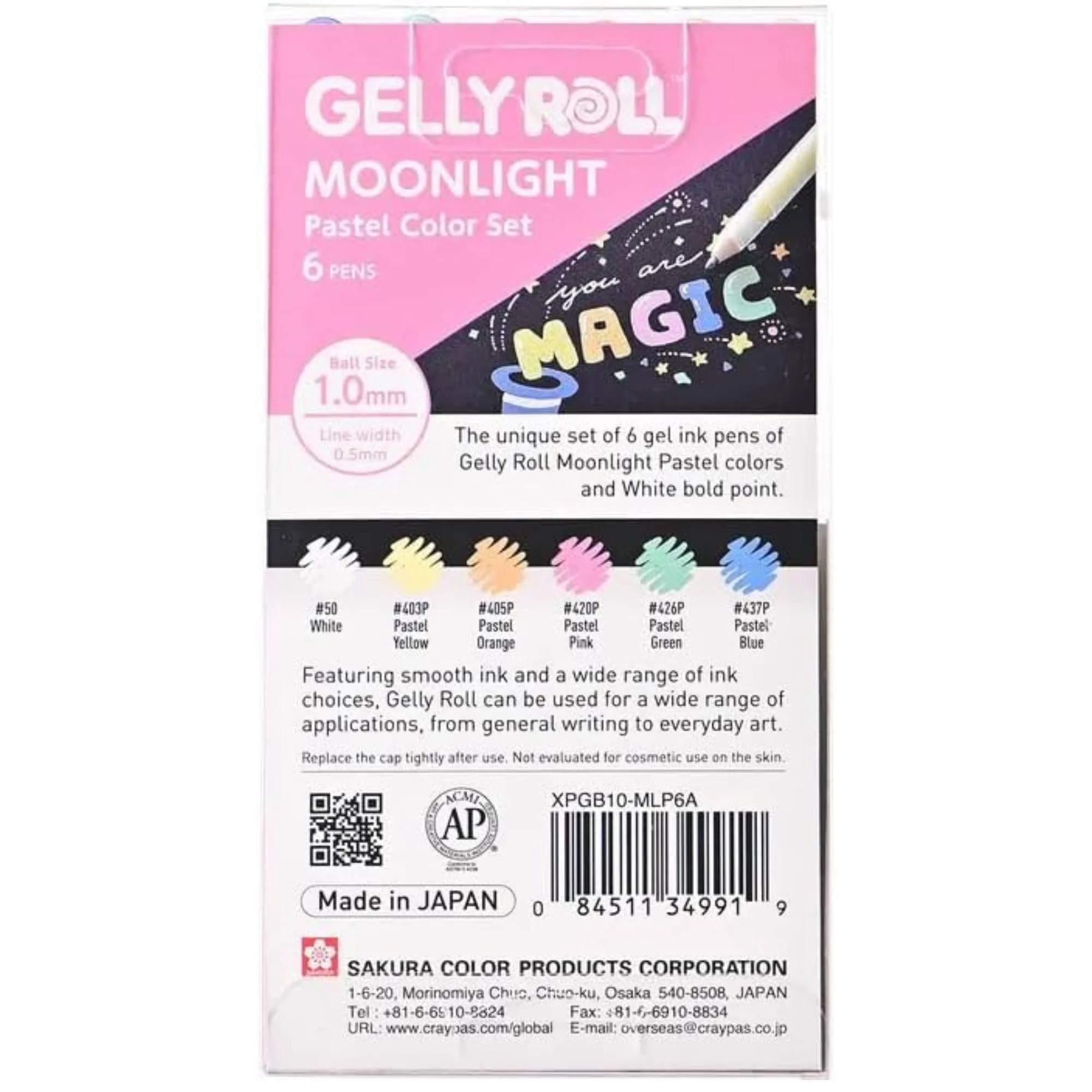 סט 6 עטי ג'ל Sakura Gelly Moolight צבעי פסטל ולבן - Image 3