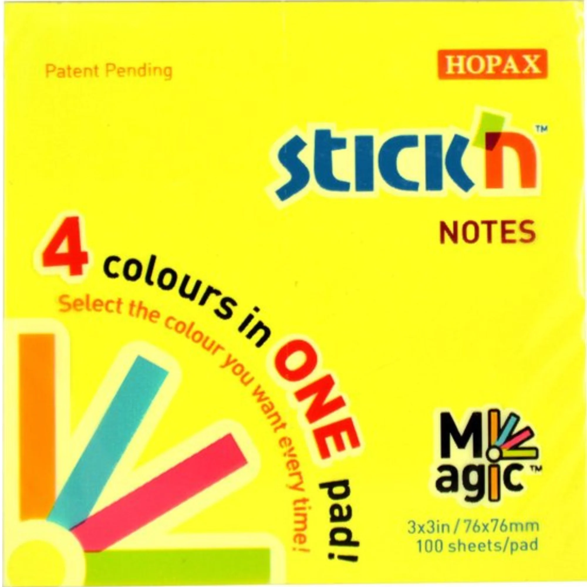 100מזכריות צבעוניות Magic Neon 76*76 מ"מ Hopax